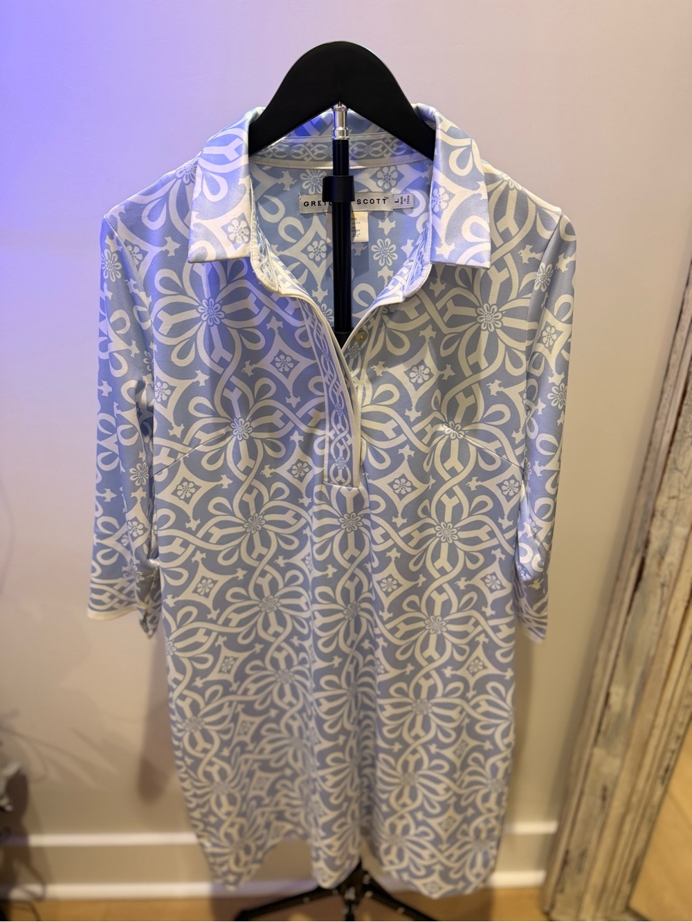 Gretchen Scott Designs Blue and White Patterned Polo